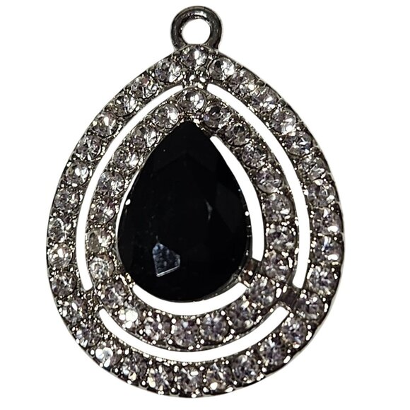 Elegant Teardrop Pendant Black Gemstone Clear Rhinestones Retro Jewelry DIY - Picture 1 of 3